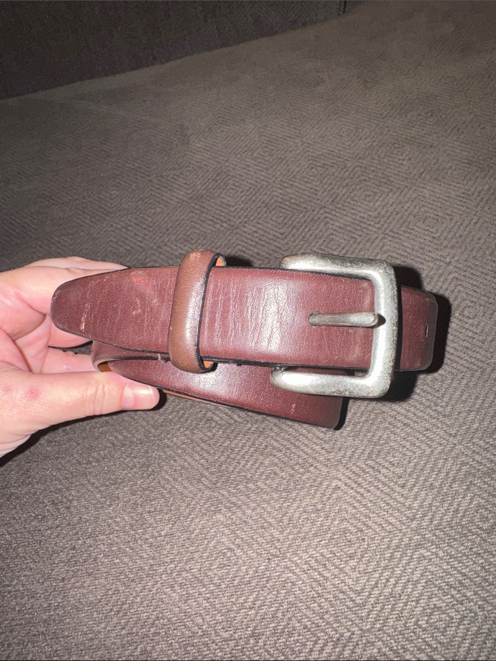 Boys Brown Leather Belt with Silver Buckle size M
